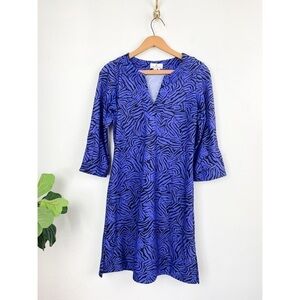 Jude Connally Blue Zebra Print 3/4 Sleeve Sheath Dress Sz XS